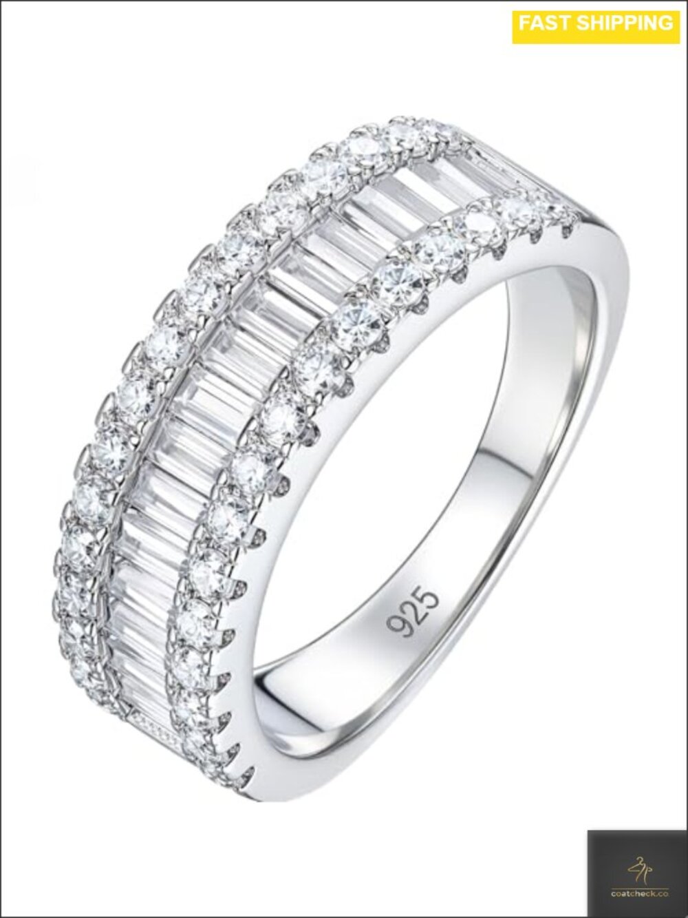 Moissanite Emerald Cut Wedding Band 925 Sterling Silver Ring